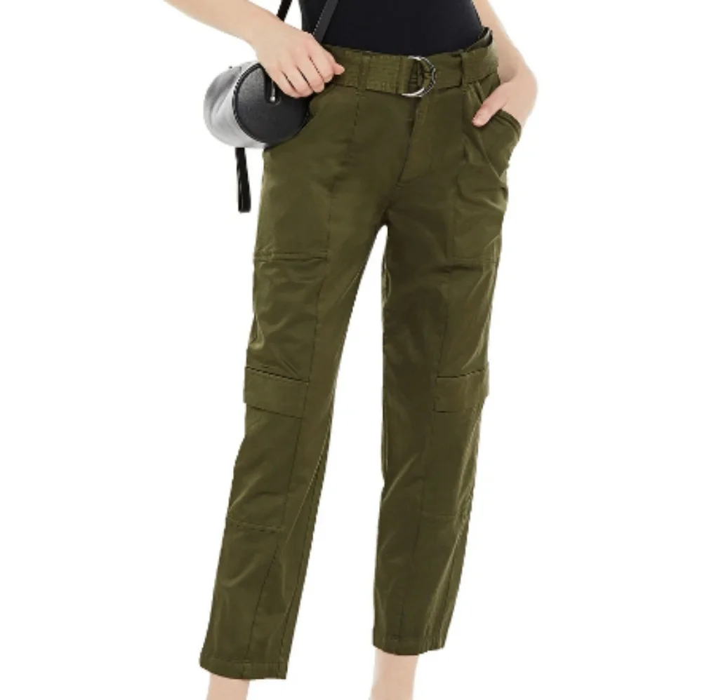 J Brand Athena Cropped Belted Cotton blend Sateen Tapered Pants